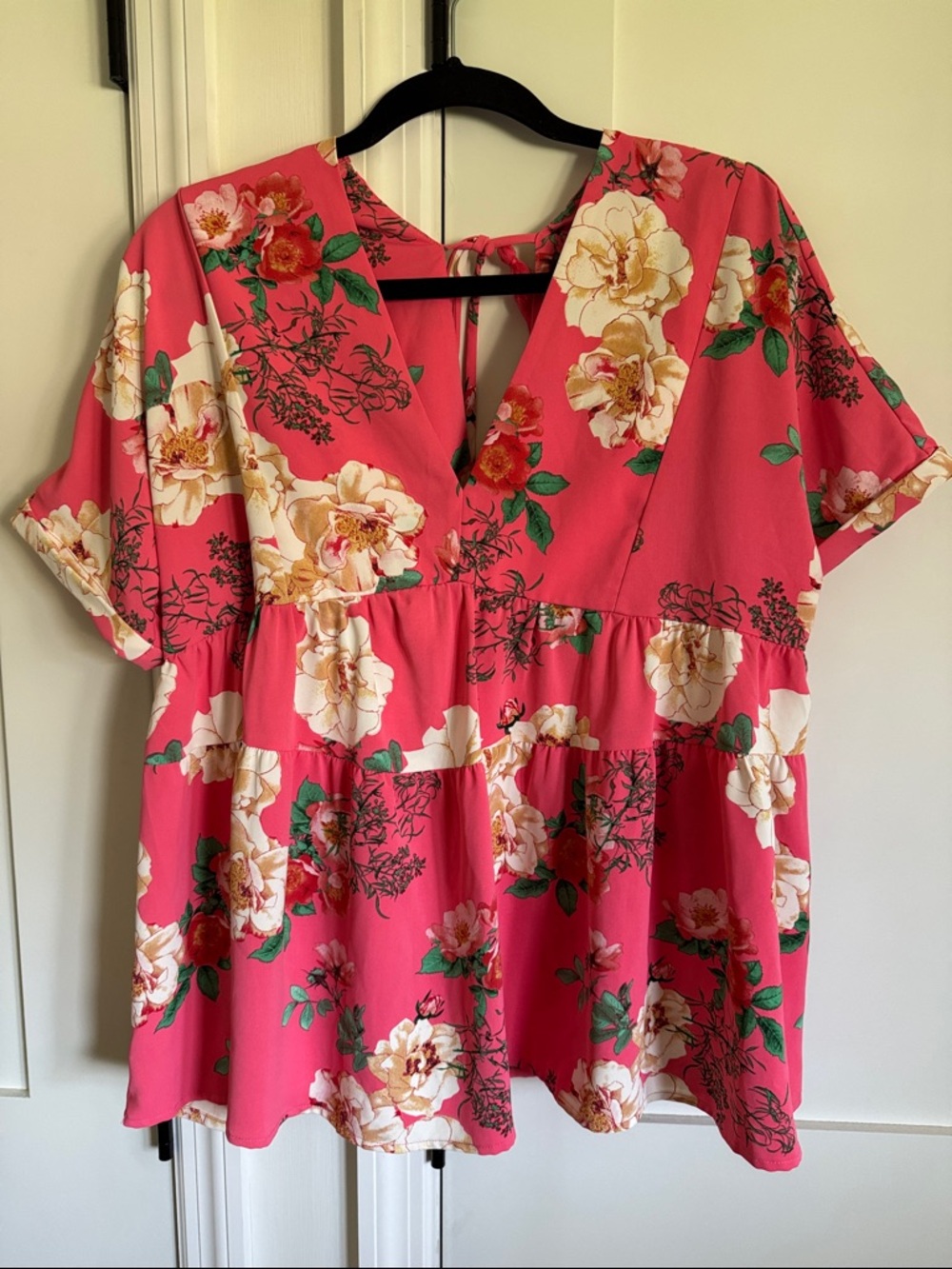 entro Pink Floral V-Neck Babydoll Tunic